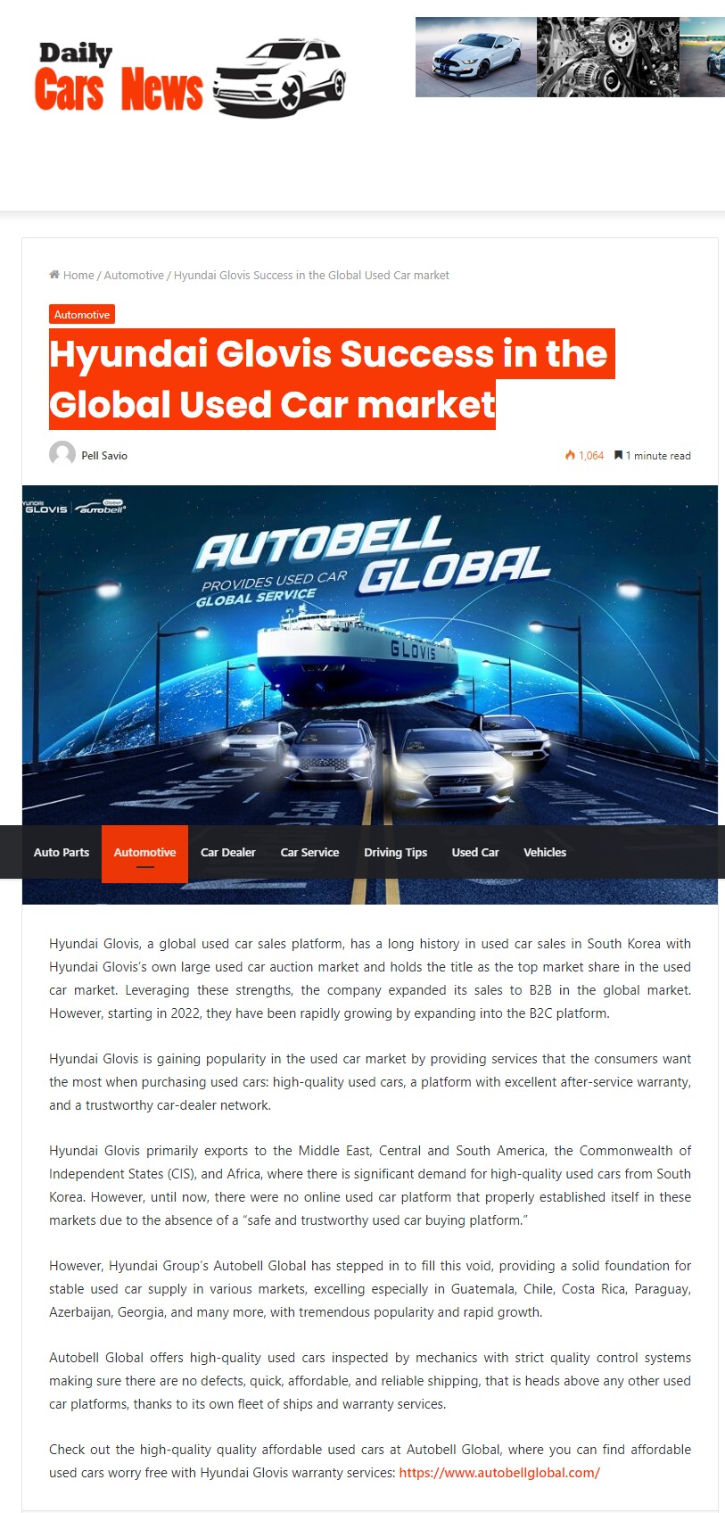 [Nov 10, 2023] Dailycarsnews.com - Hyundai Glovis Success in the Global ...